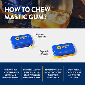 Greco Gum tin 1.59oz closeup, compact travel-friendly packaging