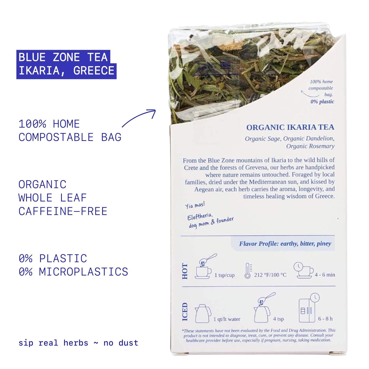 Greek Superherbs IKARIA Tea loose-leaf setup highlighting traditional Greek herbs.