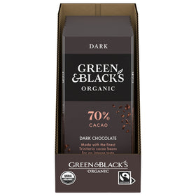Green & Black's Organic 70% bar packaging highlights premium, gift-ready chocolate.