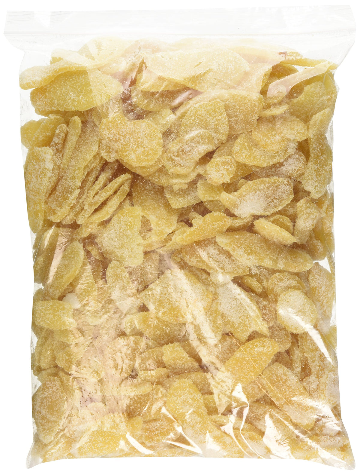 Green Bulk ginger slices closeup, chewy texture ideal for snacks and recipes.