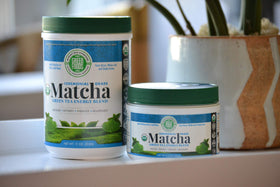 Green Foods farm-direct matcha harvest scene emphasizing small-farm care and traceability.