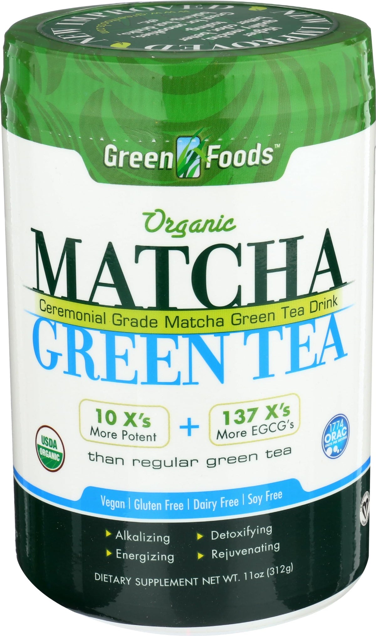 Green Foods matcha with brown rice solids ingredients highlight simple blend