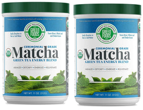 Green Foods Organic Matcha 11oz pack-2 on shelf for easy daily energy boost