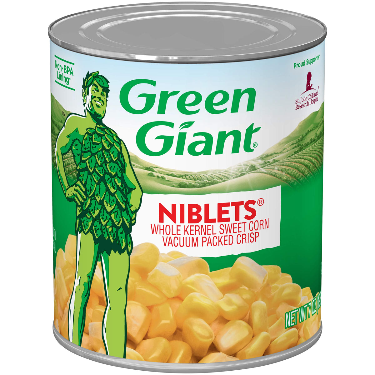 Green Giant corn niblets can with golden kernels, ideal for salads and pasta