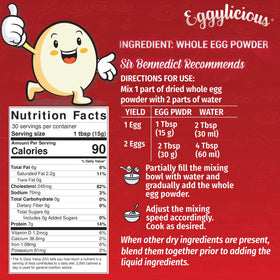 Texture closeup shows smooth Eggylicious powder for quick mixing