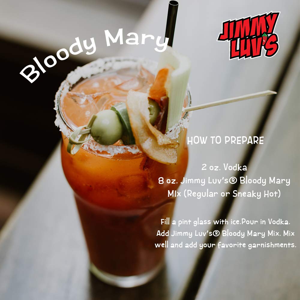 Green Hills Jimmy Luv's Bloody Mary Mix label closeup highlighting premium spices and balance