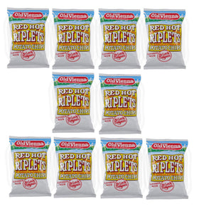 Green Hills Red Hot Riplets Hot Barbecue bag close-up, bold flavor for on-the-go snacking.