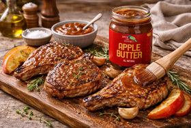 Green Jay Gourmet Apple Pecan Butter ingredients panel, premium USA-made spread.