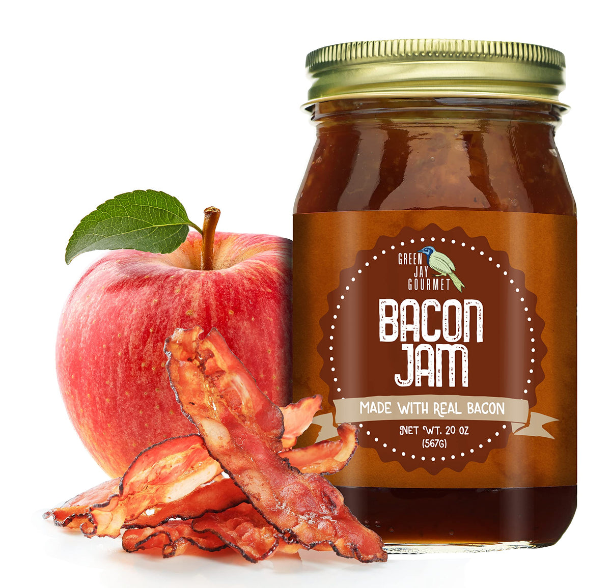 Green Jay Gourmet Bacon Jam jar shown as a pantry staple for bold flavor