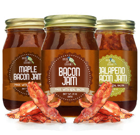 Green Jay Gourmet Bacon Jam Sampler Pack showcasing all flavors for versatile meals.