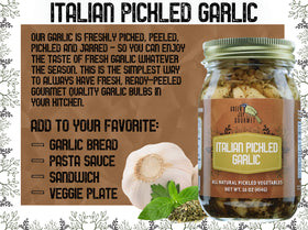 Green Jay Gourmet fresh garlic bulbs peeled and pickled for year-round use