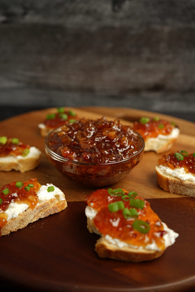 Green Jay Gourmet Maple Bacon Jam on toasted bread, boosting breakfast flavor