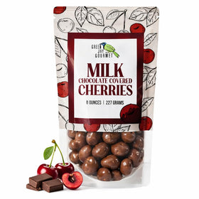 Green Jay Gourmet milk chocolate cherries close-up showing glossy coating and premium quality