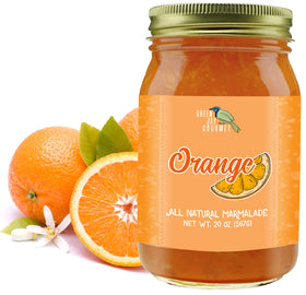 Green Jay Gourmet Orange Marmalade jar front view with vibrant citrus flavor