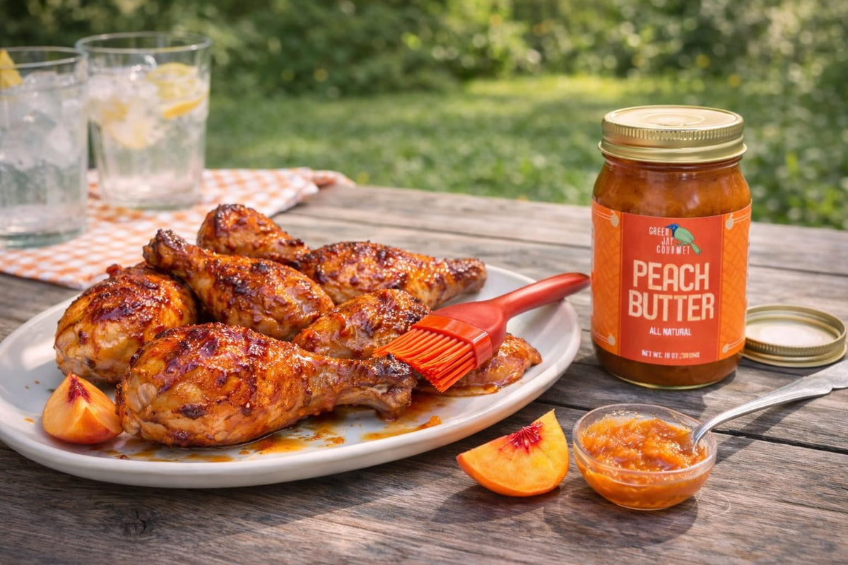 Green Jay Gourmet Peach Butter on a croissant with a spice note