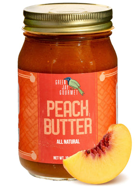 Green Jay Gourmet Peach Butter jar front view ideal for toast and pastries