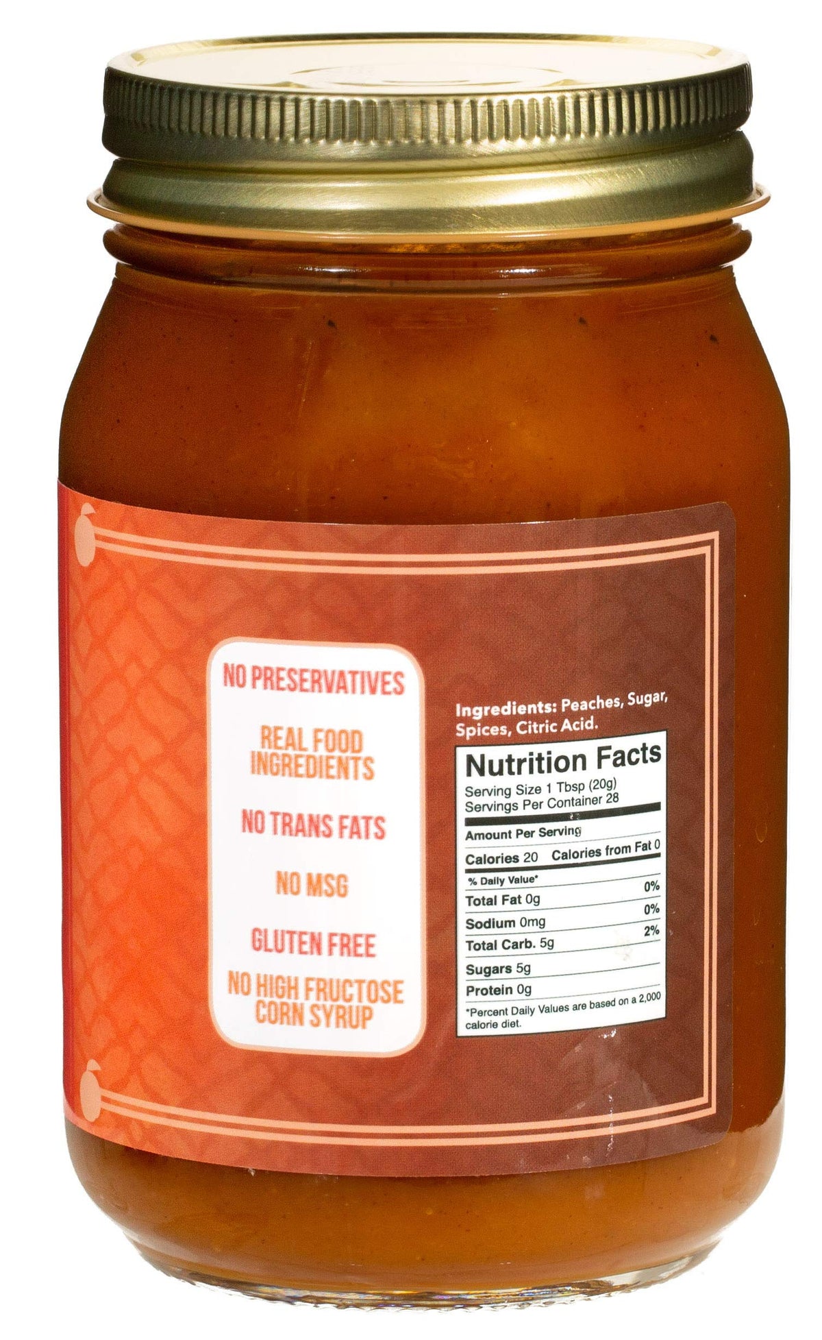 Green Jay Gourmet Peach Butter label close-up highlighting natural ingredients