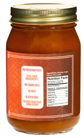 Green Jay Gourmet Peach Butter label close-up highlighting natural ingredients