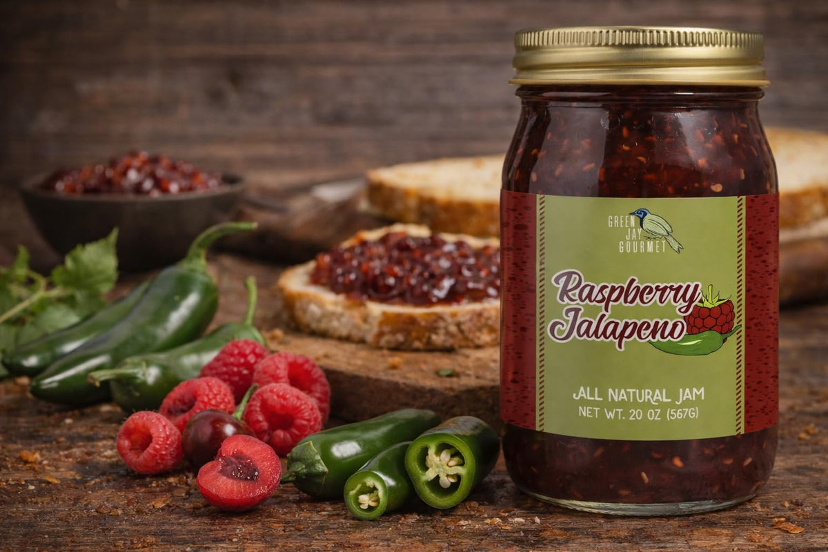 Green Jay Gourmet Raspberry Jalapeno Jam spread on toast ready to elevate breakfast