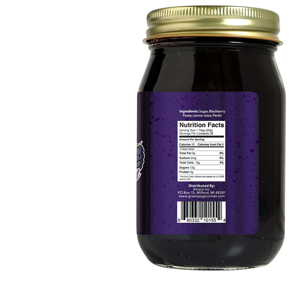 Green Jay Gourmet Seedless Blackberry Jam on toast image; natural sweetness for mornings.