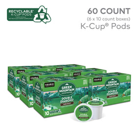 Green Mountain Arabica beans close-up emphasizes 100% Arabica quality for smooth flavor.