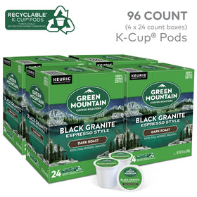 Green Mountain Black Granite Keurig pod close-up highlighting bold espresso notes.