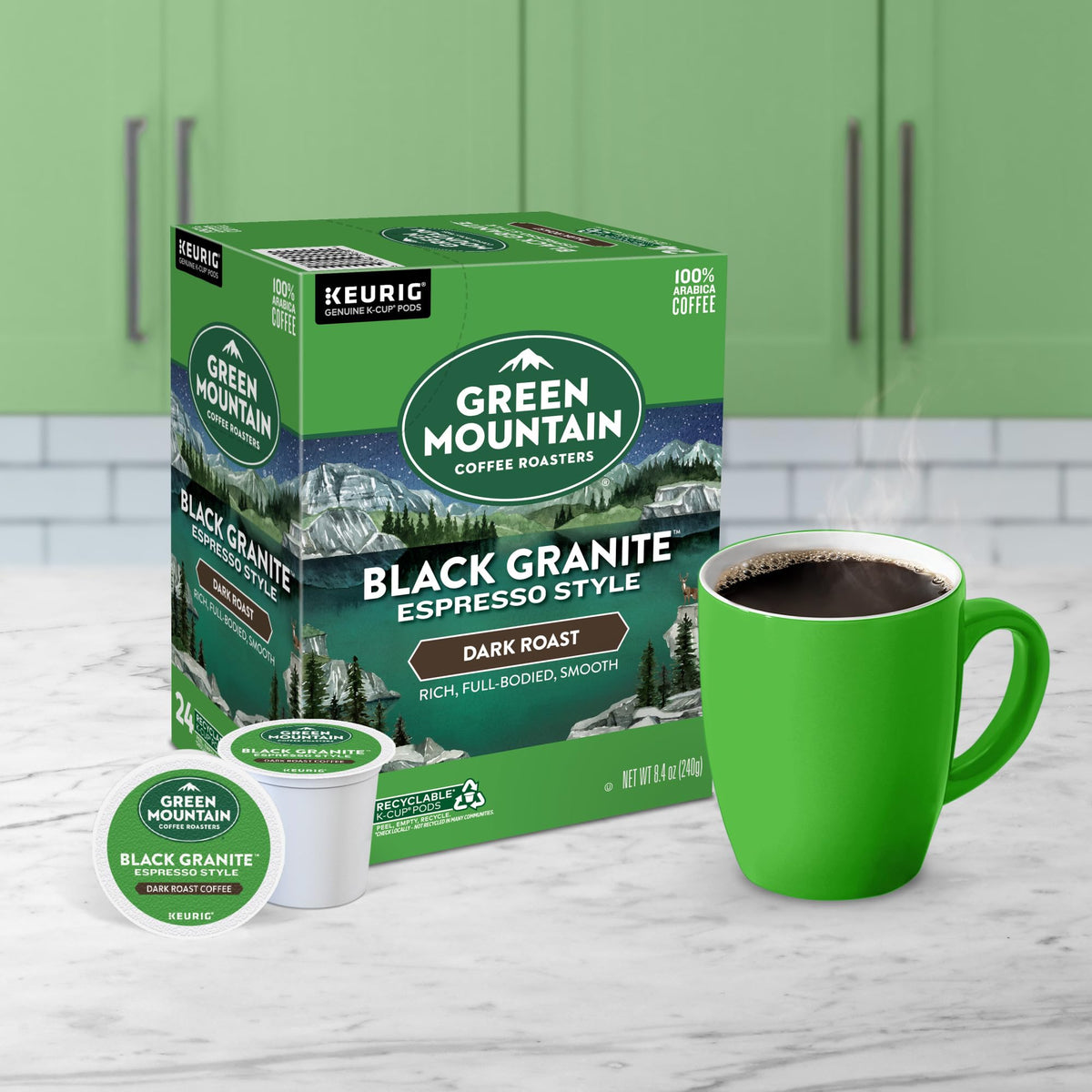 Green Mountain Black Granite Orthodox Union Kosher certified on packaging.