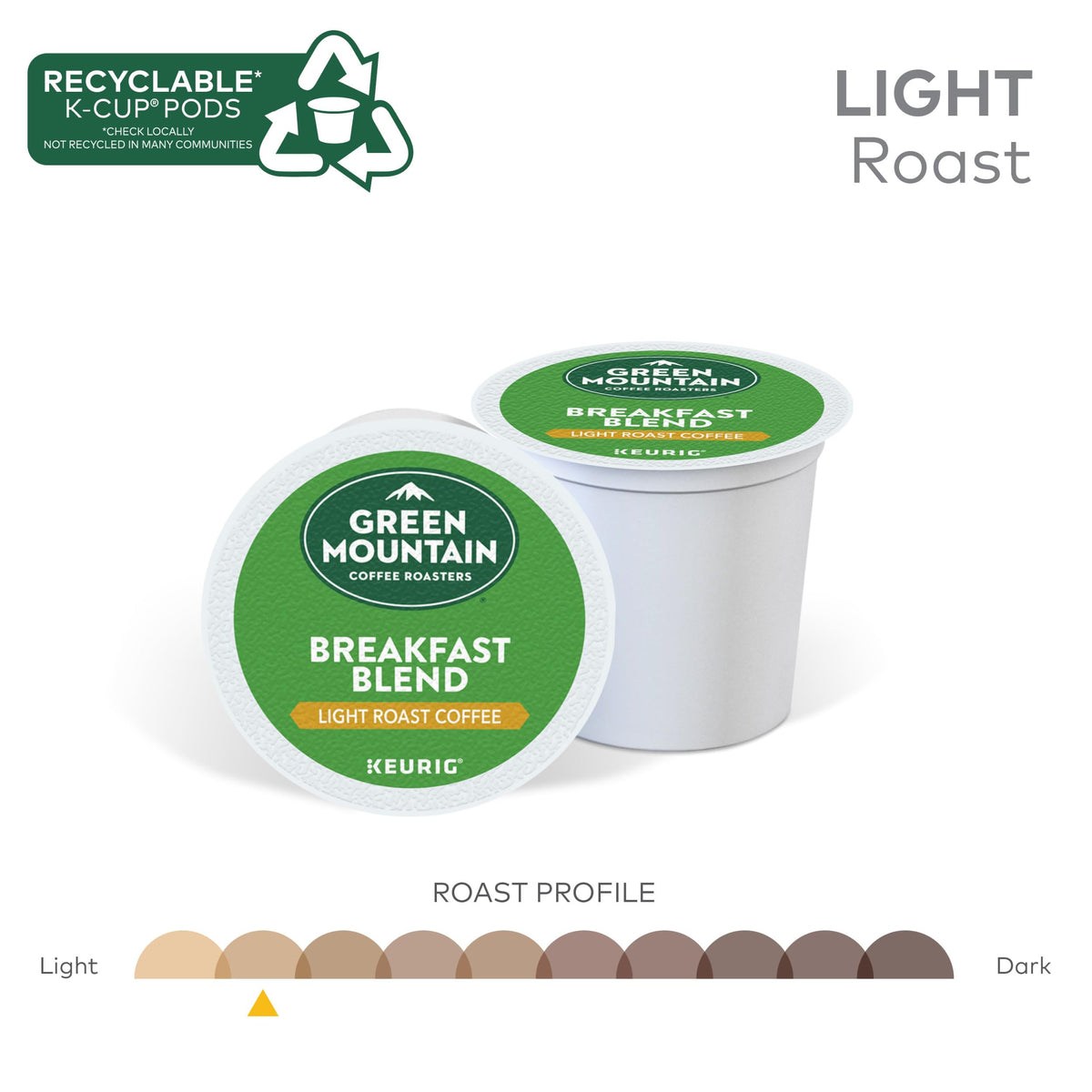 Green Mountain Breakfast Blend brewed coffee in a cup with a smooth aroma.