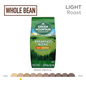 Green Mountain Breakfast Blend Decaf beans close-up displaying even roast
