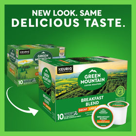 Green Mountain Breakfast Blend Decaf brew action demonstrates quick, smooth mornings