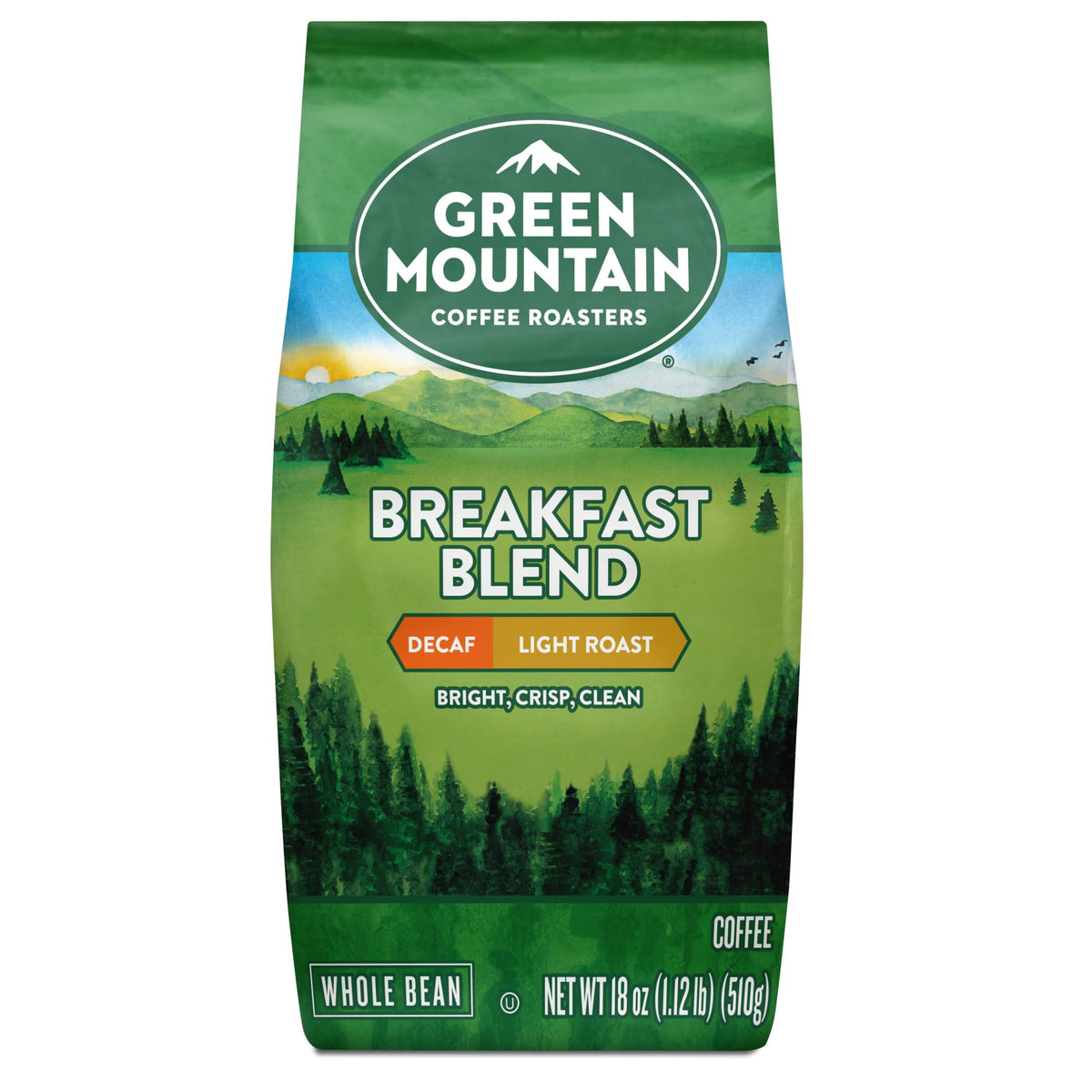 Green Mountain Breakfast Blend Decaf close-up emphasizing rich aroma and flavor