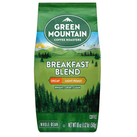 Green Mountain Breakfast Blend Decaf close-up emphasizing rich aroma and flavor