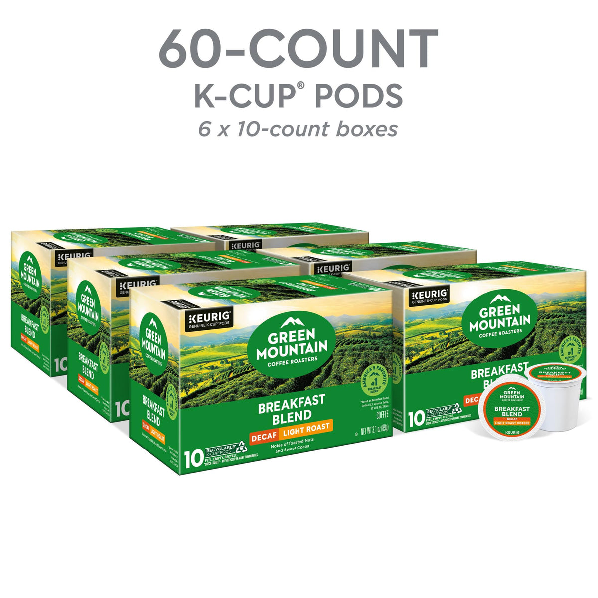 Green Mountain Breakfast Blend Decaf cup close reveals nutty notes and silky mouthfeel