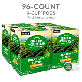 Green Mountain K-Cup box shows compatibility with Keurig machines and fresh ground coffee.