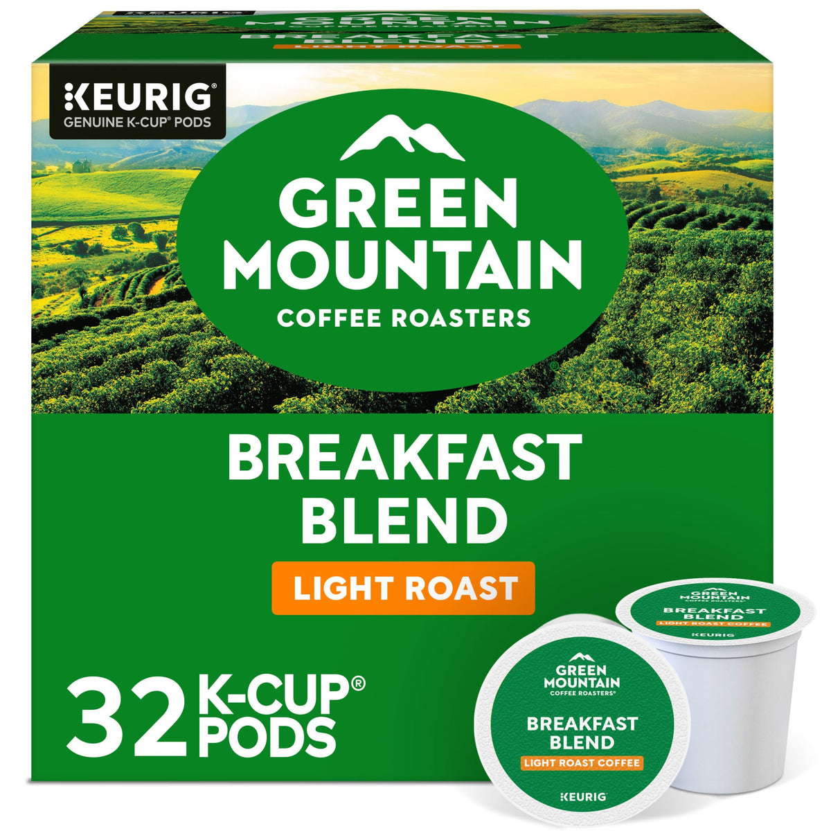 Green Mountain Breakfast Blend K-Cup pods for a bright, balanced morning cup.
