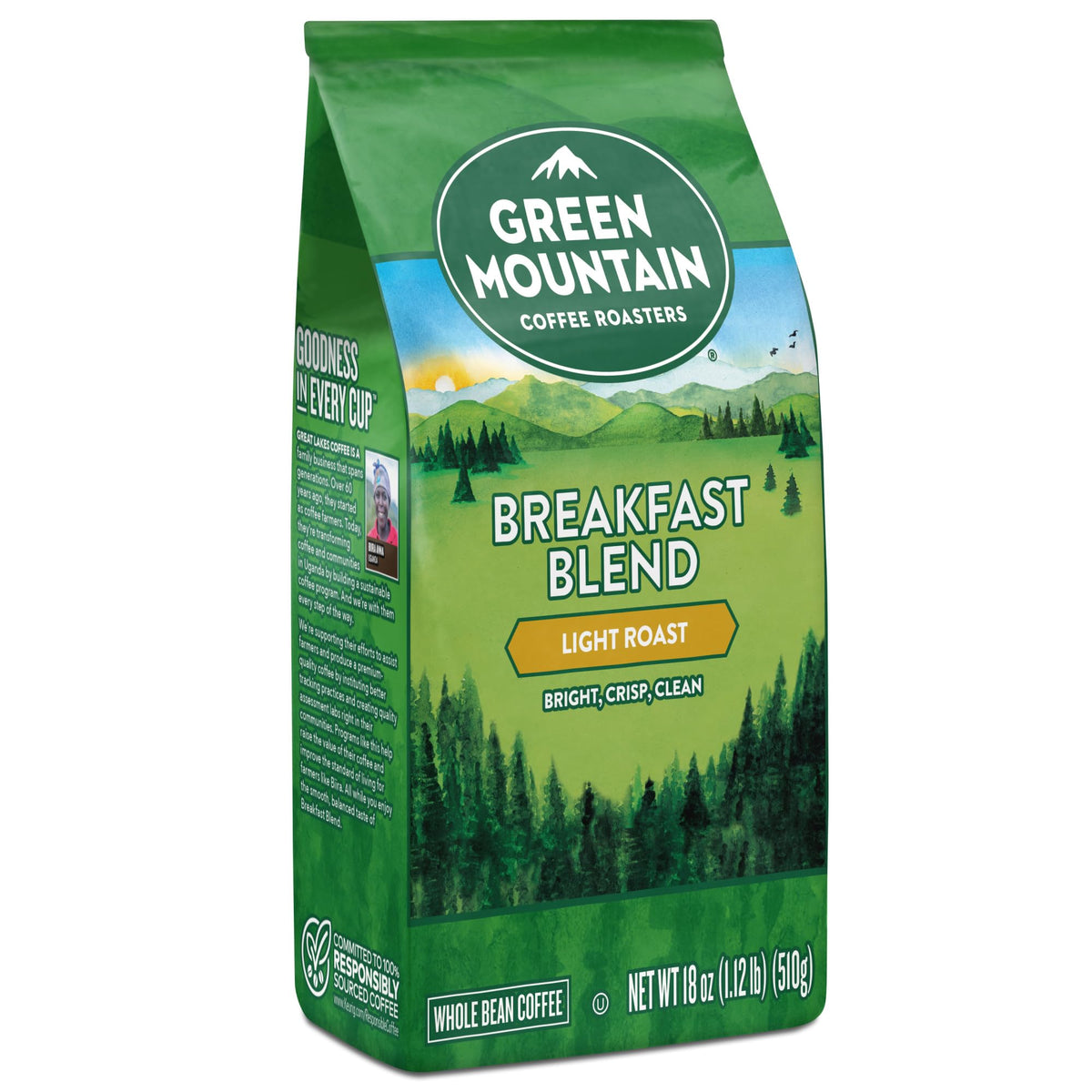 Green Mountain Breakfast Blend morning mug evokes balanced sweetness and nutty warmth.