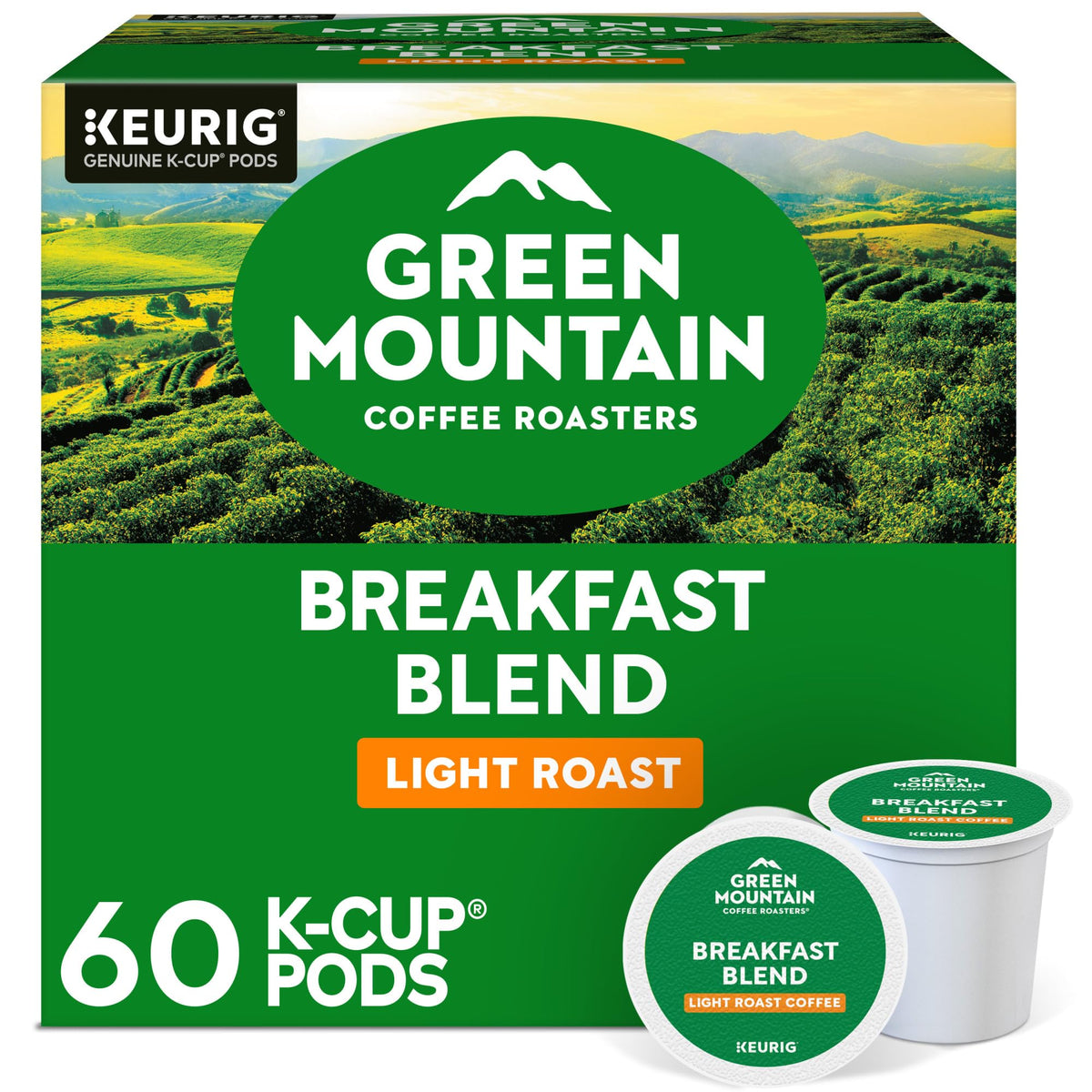 Green Mountain Breakfast Blend packaging front, ideal for a reliable morning start