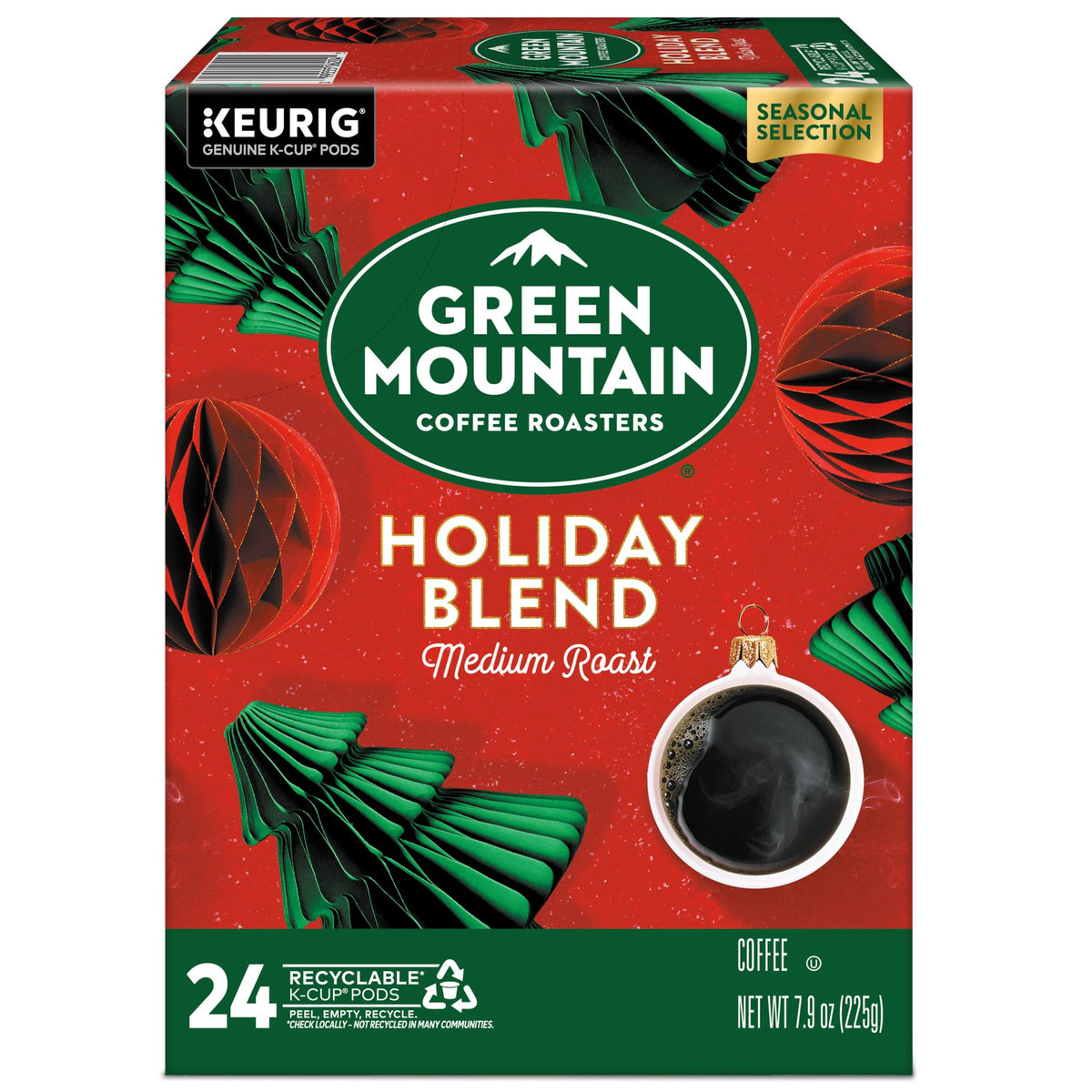 Green Mountain coffee beans in a bag emphasizing quality