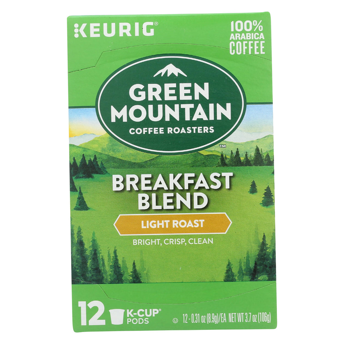 Green Mountain Coffee Breakfast Blend K-Cups packaging for quick, convenient mornings.