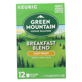 Green Mountain Coffee Breakfast Blend K-Cups packaging for quick, convenient mornings.