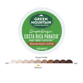 Green Mountain Costa Rica Paraiso K-Cups brewed cup, revealing a tropical finish.