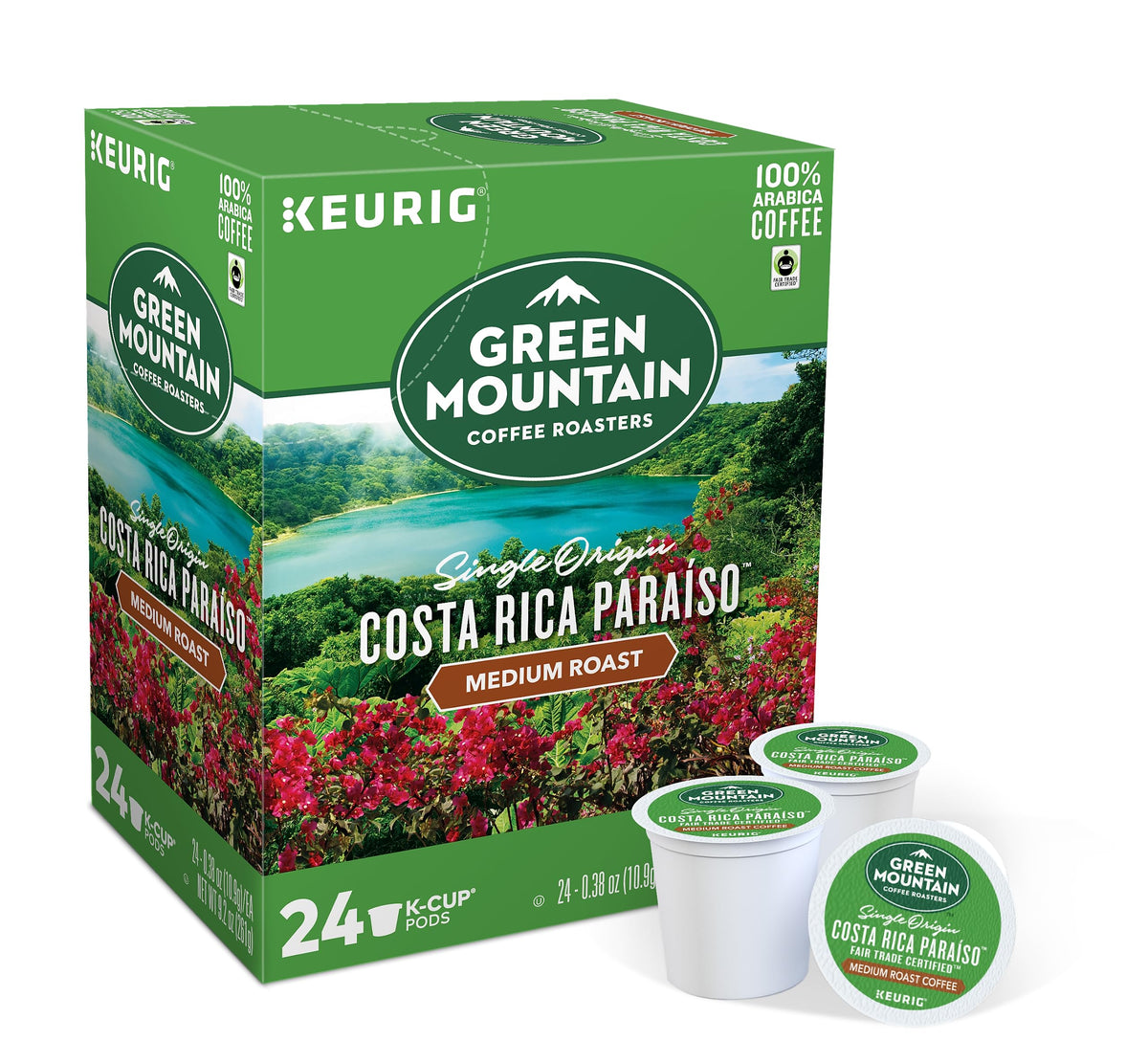 Green Mountain Coffee Costa Rica Paraiso K-Cup pack, convenient box for daily home brewing.