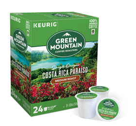 Green Mountain Coffee Costa Rica Paraiso K-Cup pack, convenient box for daily home brewing.
