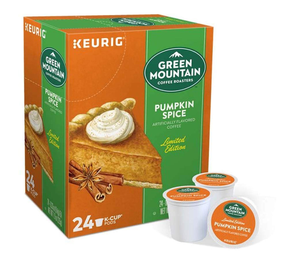 Green Mountain Pumpkin Spice K-Cups deliver warm aroma in pumpkin-spice-kcup-24-count-pods, perfect for cozy mornings