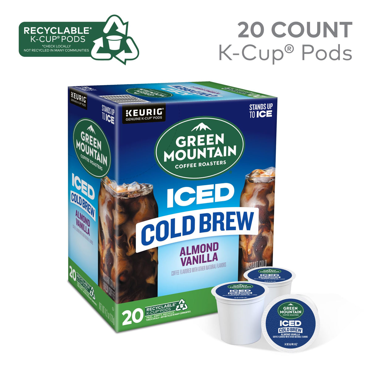 Green Mountain Almond Vanilla Iced Cold Brew pod being brewed into ice