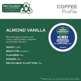 Green Mountain Almond Vanilla Iced Cold Brew pod close-up promising nutty aroma