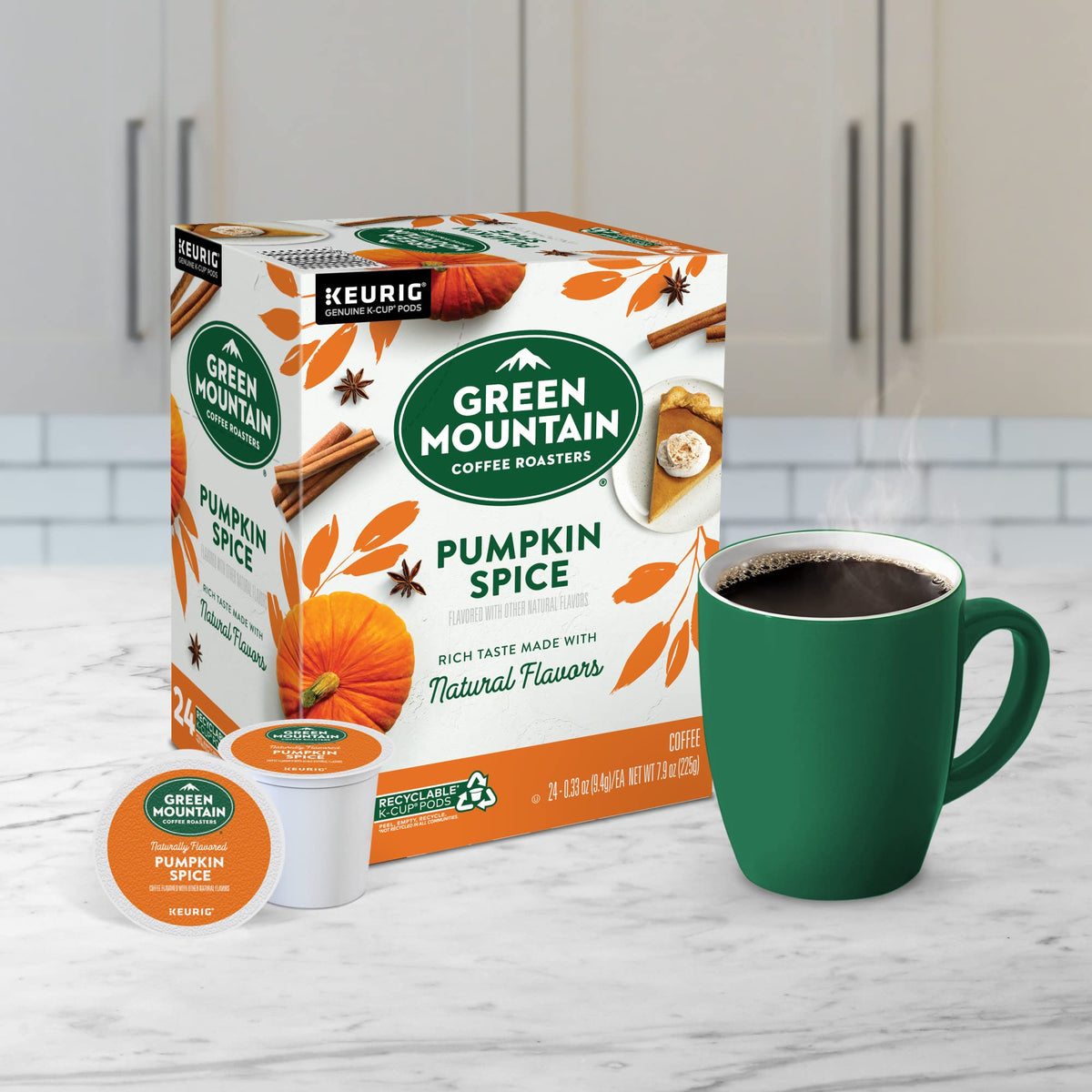 100% Arabica beans in Green Mountain Pumpkin Spice deliver balanced flavor