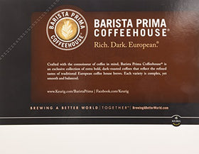 Green Mountain Barista Prima Decaf Italian K-Cup over a steaming mug for morning ritual