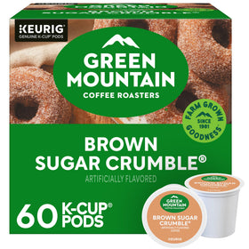 Green Mountain Brown Sugar Crumble packaging front highlights flavor and responsible sourcing.