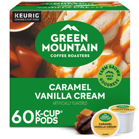 Green Mountain Caramel Vanilla Cream box with pods for Keurig brewing